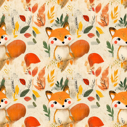 Tapete Kinderzimmer Herbst Fuchs Detailansicht – Orange, Rot, Gelb, Gruen, Creme, selbstklebend