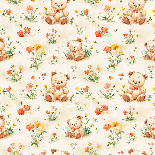 Fototapete Kinderzimmer mit Teddybären und Blumenwiese