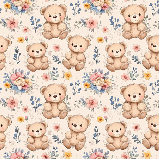 Fototapete Kinderzimmer mit Teddybären und Blumen