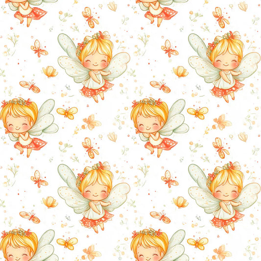 Tapete Kinderzimmer Fee Schmetterling Aquarell Detailansicht – Orange, Gelb, Hellgruen, Creme, Gold, selbstklebend