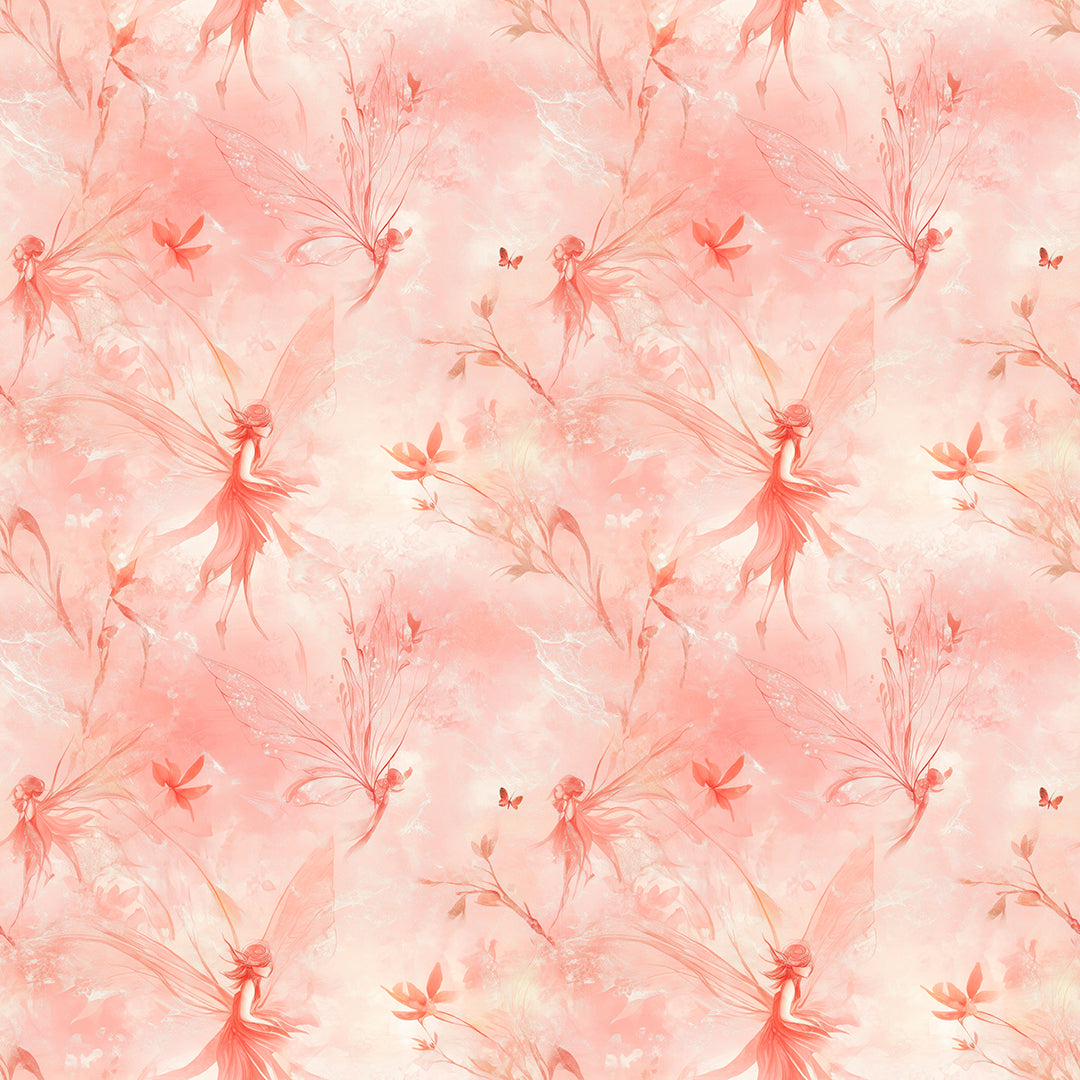 Fototapete Kinderzimmer mit rosa Feen und Blumen