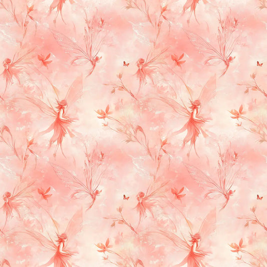 Tapete Kinderzimmer Feen Aquarell Rosa Detailansicht – Rosa, Korallrot, Weiss, Lachs, Pfirsich, selbstklebend