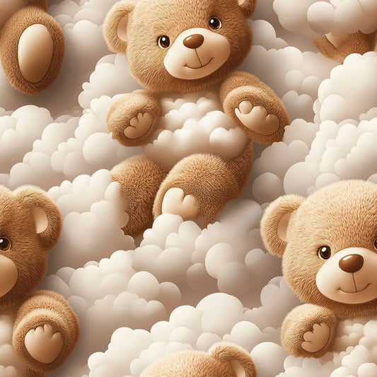 Tapete Kinderzimmer Teddybären Wolken Detailansicht – Karamellbraun, Weiß, Beige, Hellrosa, selbstklebend