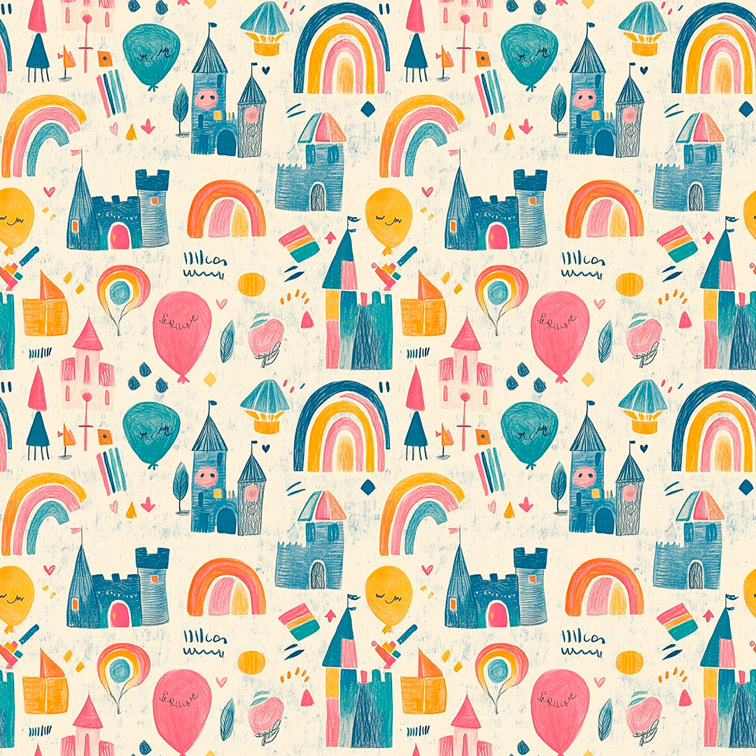 Fototapete Kinderzimmer mit Burgen und Regenbogen