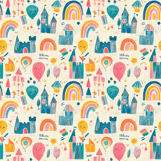Fototapete Kinderzimmer mit Burgen und Regenbogen