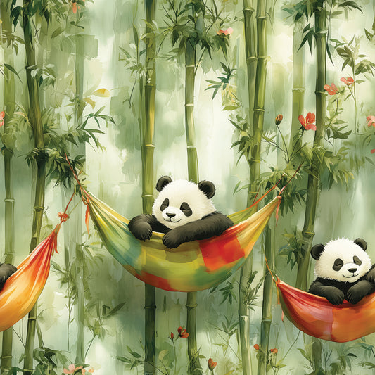Panda-Tapete mit Bambus & Hängematten für die Wandgestaltung vom BabyzimmerPVC-frei selbstklebend Made in Germany by PCC FoliaConcept Versand 2-4 Tage