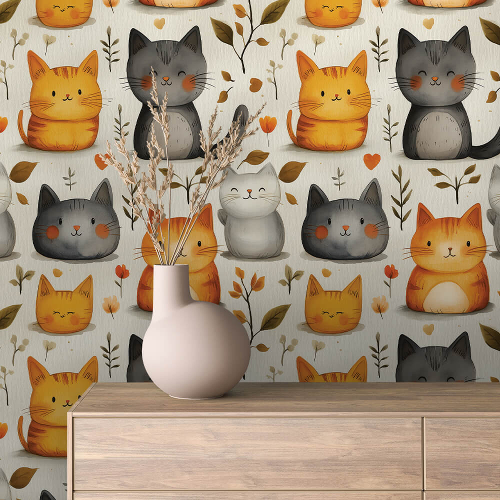 Herbstliche Katzen-Tapete fürs Kinderzimmer PVC-freie Tapete schneller Versand▪️Einfach abziehen, aufkleben, fertig! Made in Germany PCC FoliaConcept