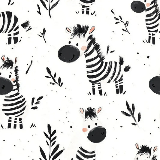 Tapete Kinderzimmer Zebras Schwarz Weiss Detailansicht – Schwarz, Weiss, Peach, Anthrazit, selbstklebend