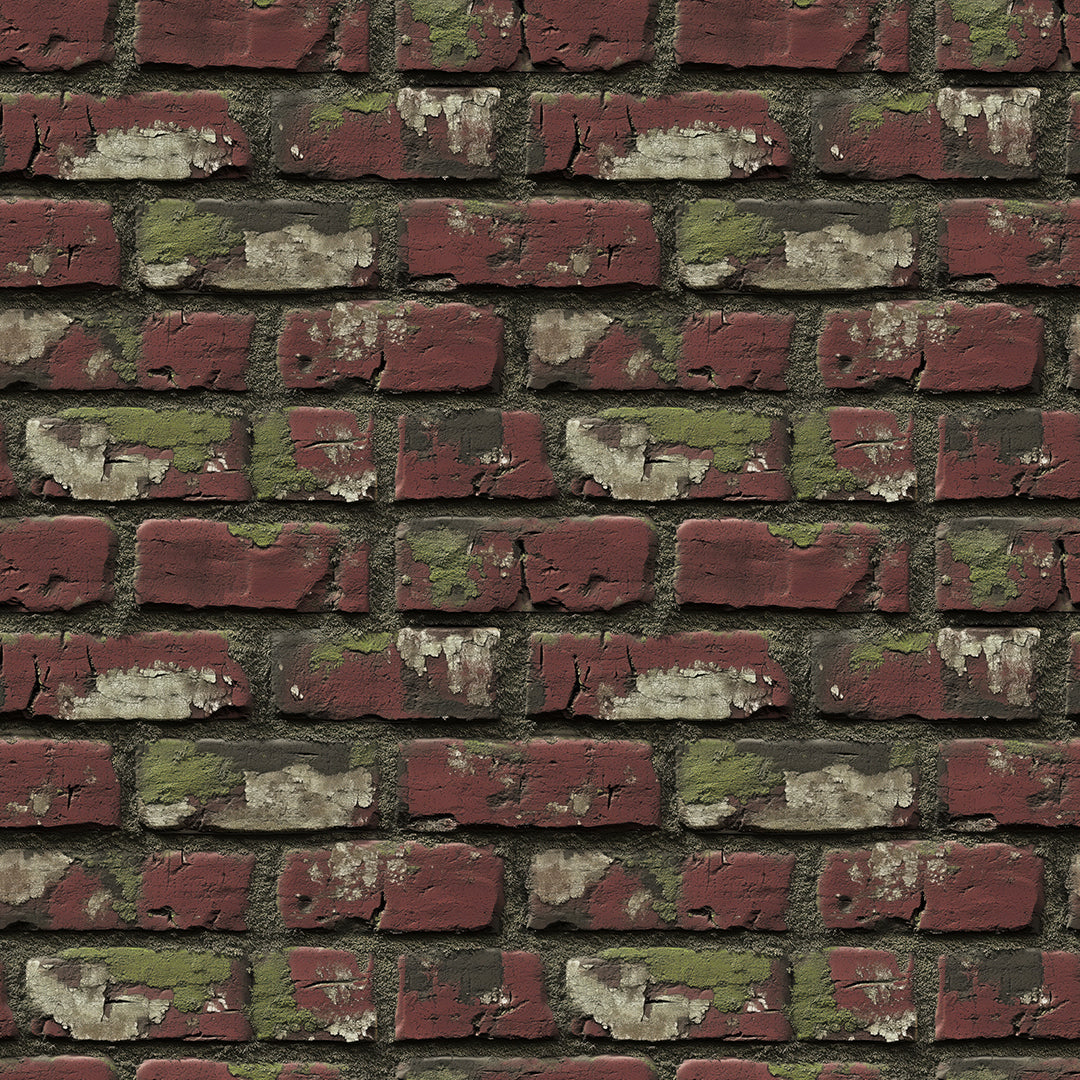 Urban Brick Moss Fliesen im Vintage-Look mit Backsteinoptik und moosgrüner Patina Für markante Wände mit Geschichte Selbstklebend & PVC-frei – by PCC FoliaConcept
