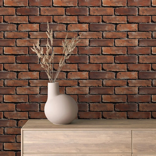 Urban Brick Classic Fliese in Ziegelrot mit realistischer Backsteinstruktur Perfekt für Industrial-Design und authentisches Loft-Flair Selbstklebend & PVC-frei – by PCC FoliaConcept