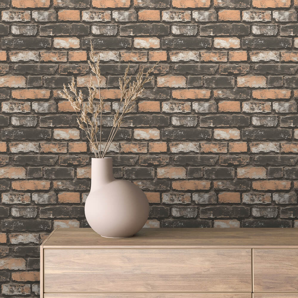 3D-Ziegelfolie Brick Urban Clay im Loft-StilWarmes Design mit dunklen Akzenten – PCC FoliaConcept