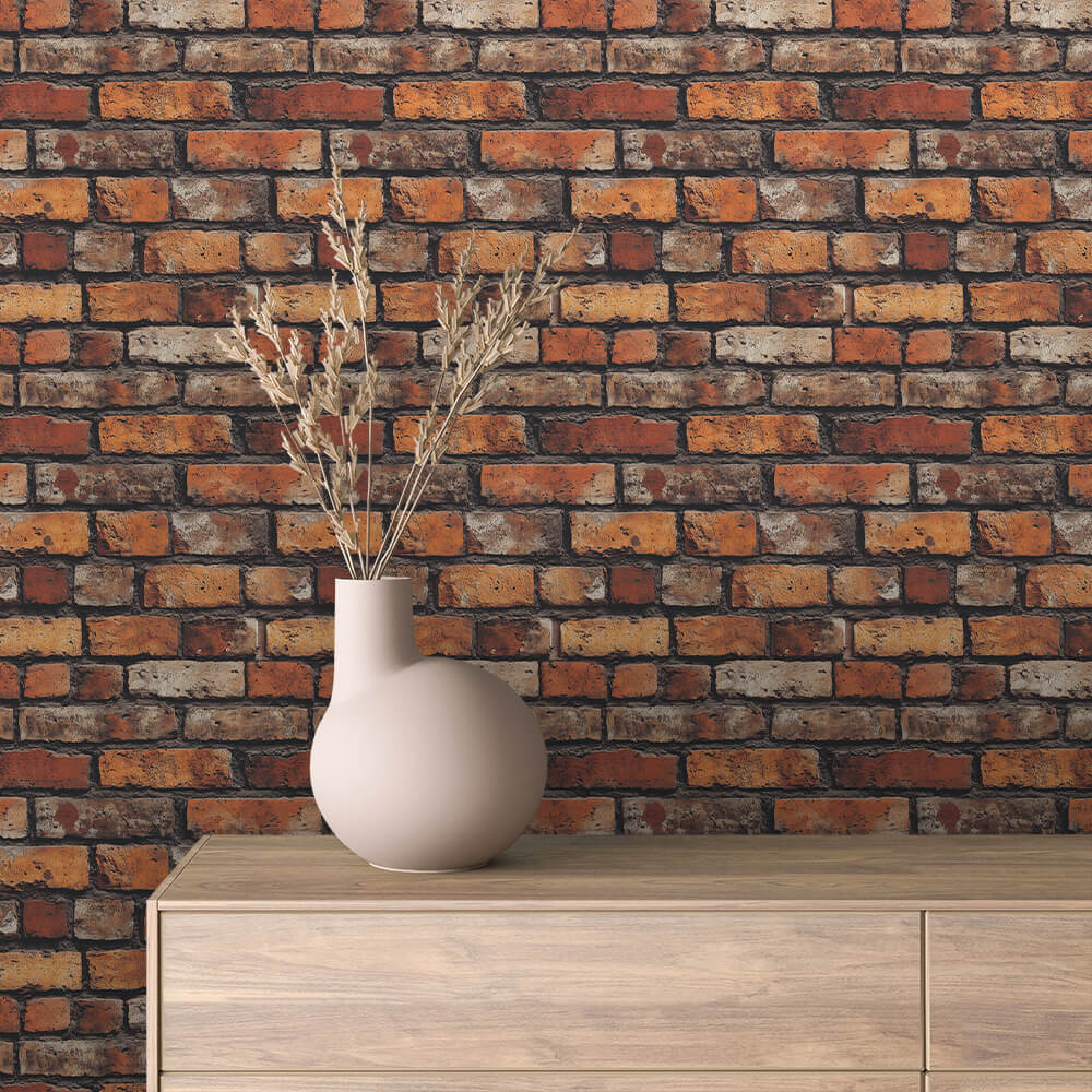 3D-Ziegelfolie Rot mit realistischer MauerstrukturPVC-frei & selbstklebend – PCC FoliaConcept
