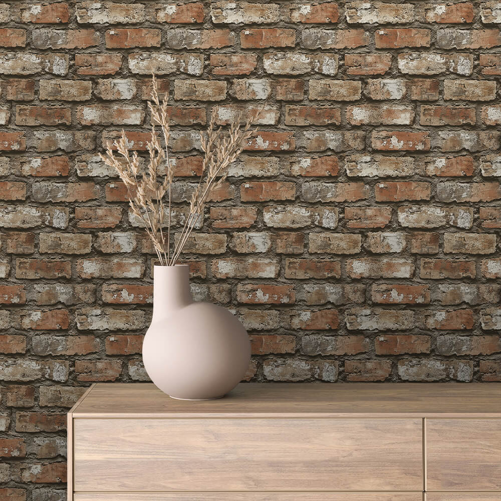 3D-Ziegel Wandfolie im Vintage-Stil mit rostbrauner TexturSelbstklebend & PVC-frei – PCC FoliaConcept