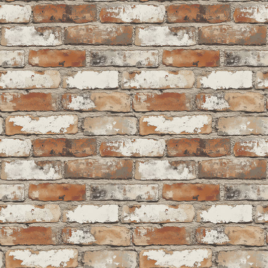 3D-Ziegel Wandfolie in Used-Look mit hellgrauen Fugen & rotem ZiegelSelbstklebend & PVC-frei – PCC FoliaConcept