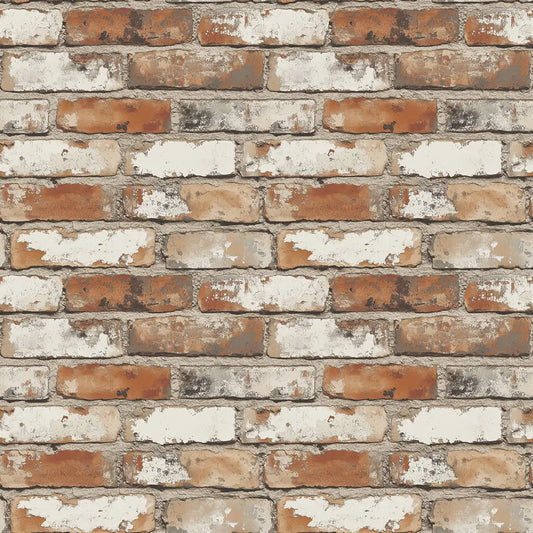 3D-Ziegel Wandfolie in Used-Look mit hellgrauen Fugen & rotem ZiegelSelbstklebend & PVC-frei – PCC FoliaConcept