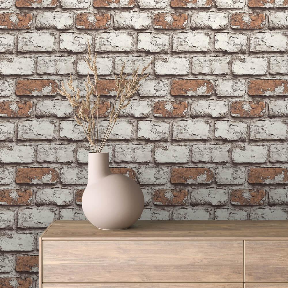 3D-Wandfolie in Vintage-Optik mit weißen Fugen & roten Strukturen Selbstklebend & PVC-frei – PCC FoliaConcept