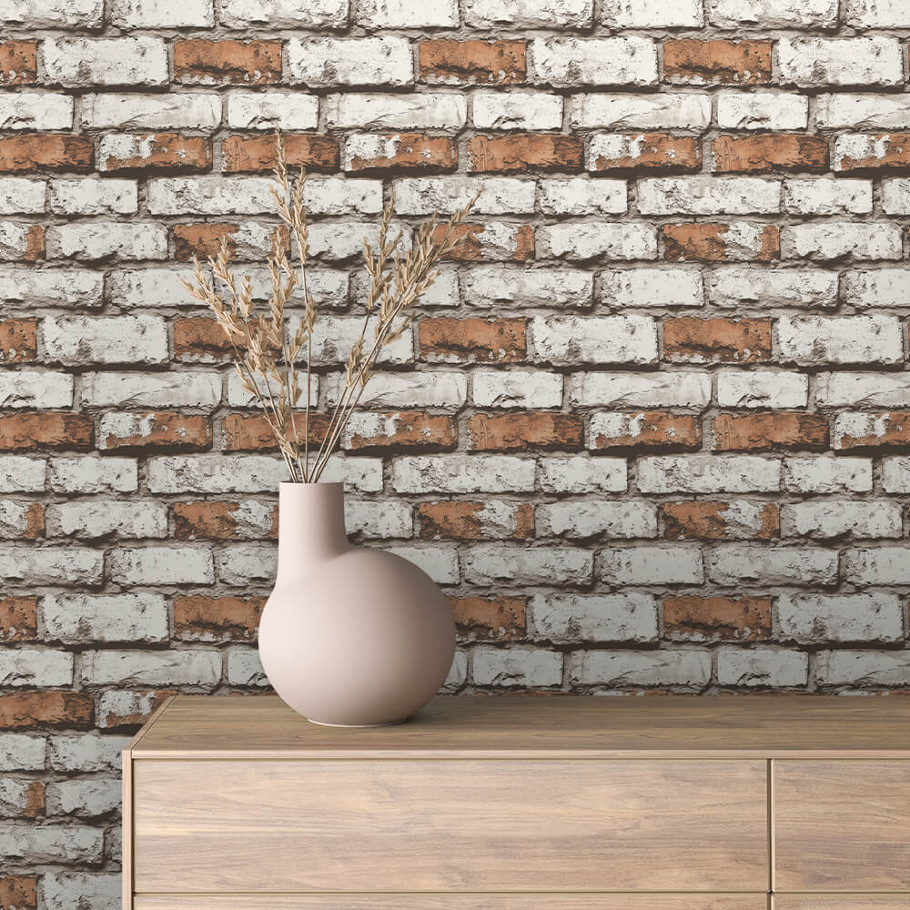3D-Wandfolie im Vintage-Stil mit Kalkfugen & rötlichen Akzenten Selbstklebend & PVC-frei – PCC FoliaConcept