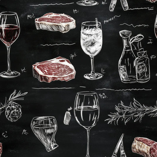 Fototapete Küche Steak Wein Kreide Detailansicht – selbstklebend, PVC-frei