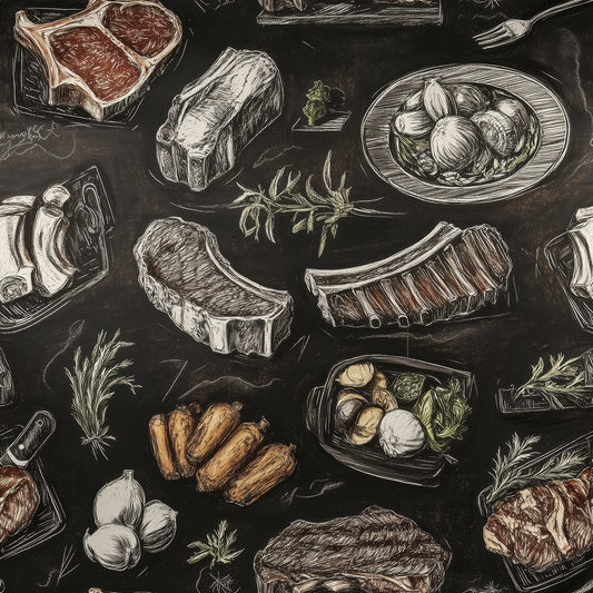 Wanddeko im Tafelstil mit BBQ-, Steak- & KräutermotivenPVC-frei schneller Versand▪️Einfach abziehen, aufkleben, fertig! Made in Germany PCC FoliaConcept