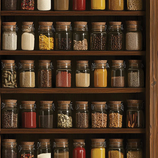 Fototapete Küche Vorratsgläser Symmetrie Detailansicht – selbstklebend, PVC-frei