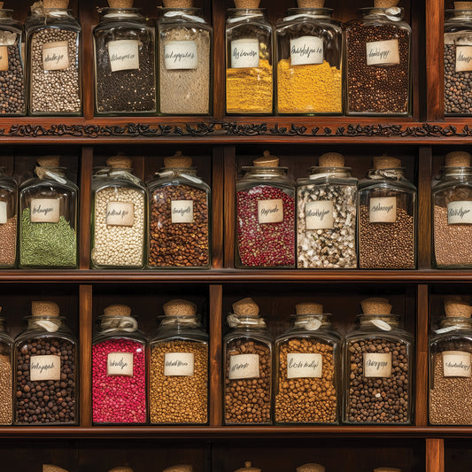 Nostalgischen Vorratsgläsern und Gewürzen PVC-freie Tapete schneller Versand▪️Einfach abziehen, aufkleben, fertig! Made in Germany PCC FoliaConcept