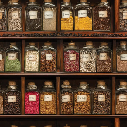 Fototapete Küche Gewürzregal Vintage Detailansicht – selbstklebend, PVC-frei