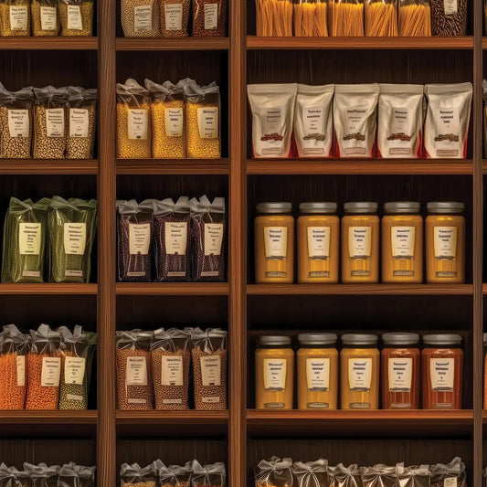 Fototapete Küche Feinkost Regal Detailansicht – selbstklebend, PVC-frei