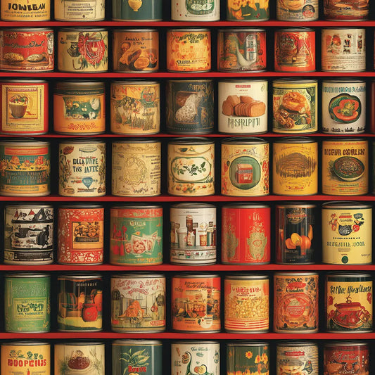 Fototapete Küche Retro Konservendosen Detailansicht – selbstklebend, PVC-frei