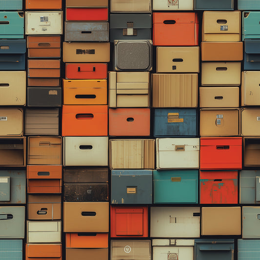 Verwandle die Atmosphäre deines Geschäfts. Bunte Archivboxen als Tapetendesign PVC-freie Tapete schneller Versand▪️selbstklebend Made in Germany PCC FoliaConcept