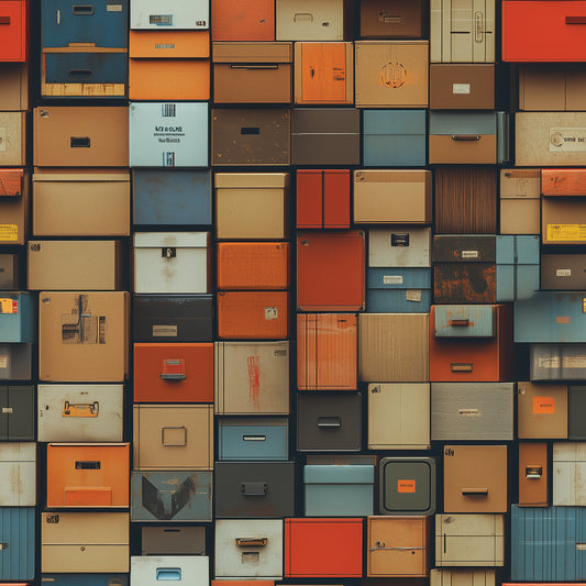 Wanddeko Vintage-Aktenboxen in grafischer Ordnung PVC-freie Tapete schneller Versand▪️Einfach abziehen, aufkleben, fertig! Made in Germany PCC FoliaConcept