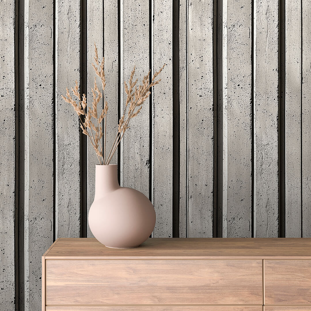Vertikale Betonstreifen für moderne Raumwirkung Selbstklebend & abwischbar PVC-freie Tapete ▪️ Urbaner Industrial-Look mit Tiefe Made in Germany ▪️ FoliaConcept