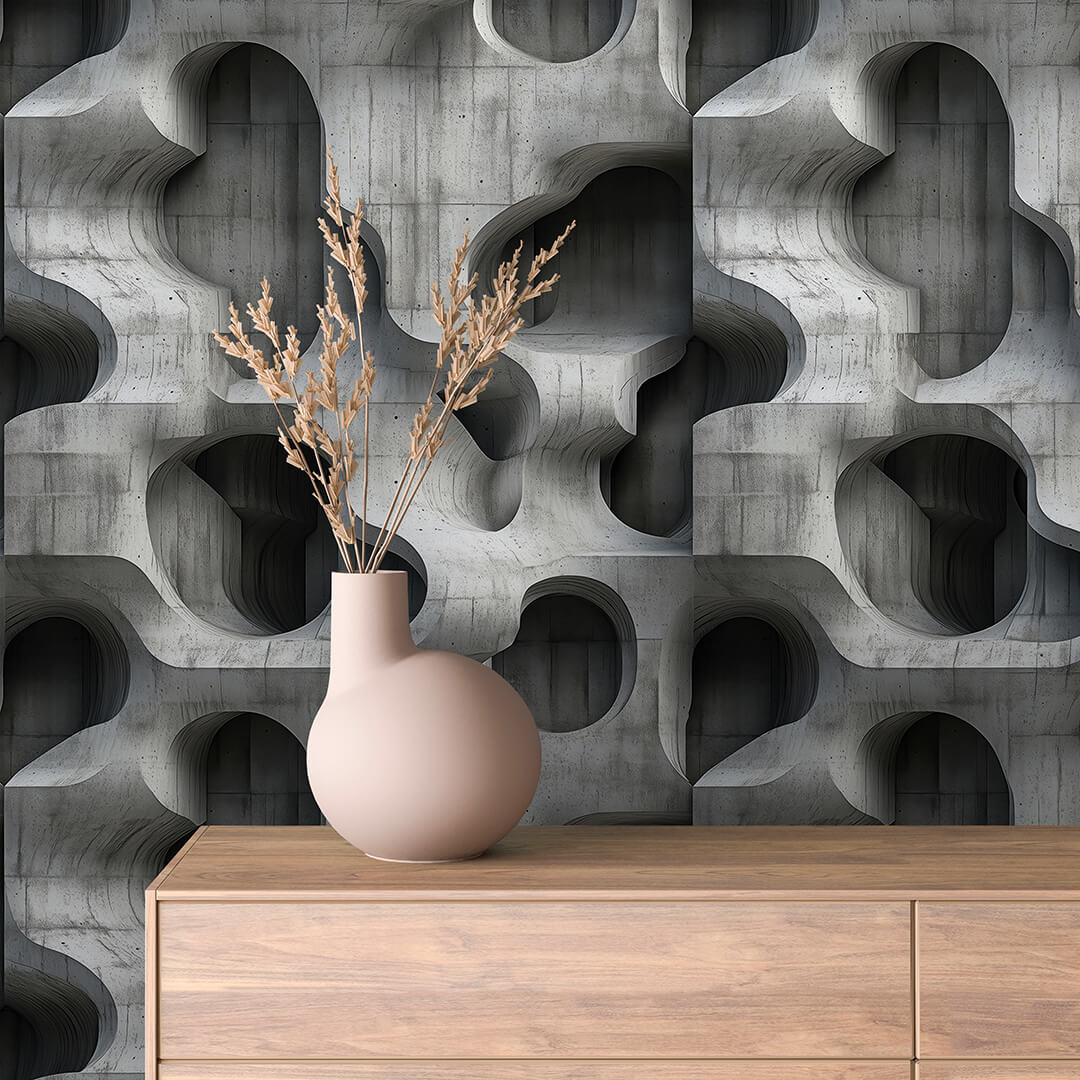Skulpturale 3D-Betontapete Selbstklebend & abwischbar PVC-freie Tapete ▪️ Modern, kreativ & expressiv Made in Germany ▪️ FoliaConcept