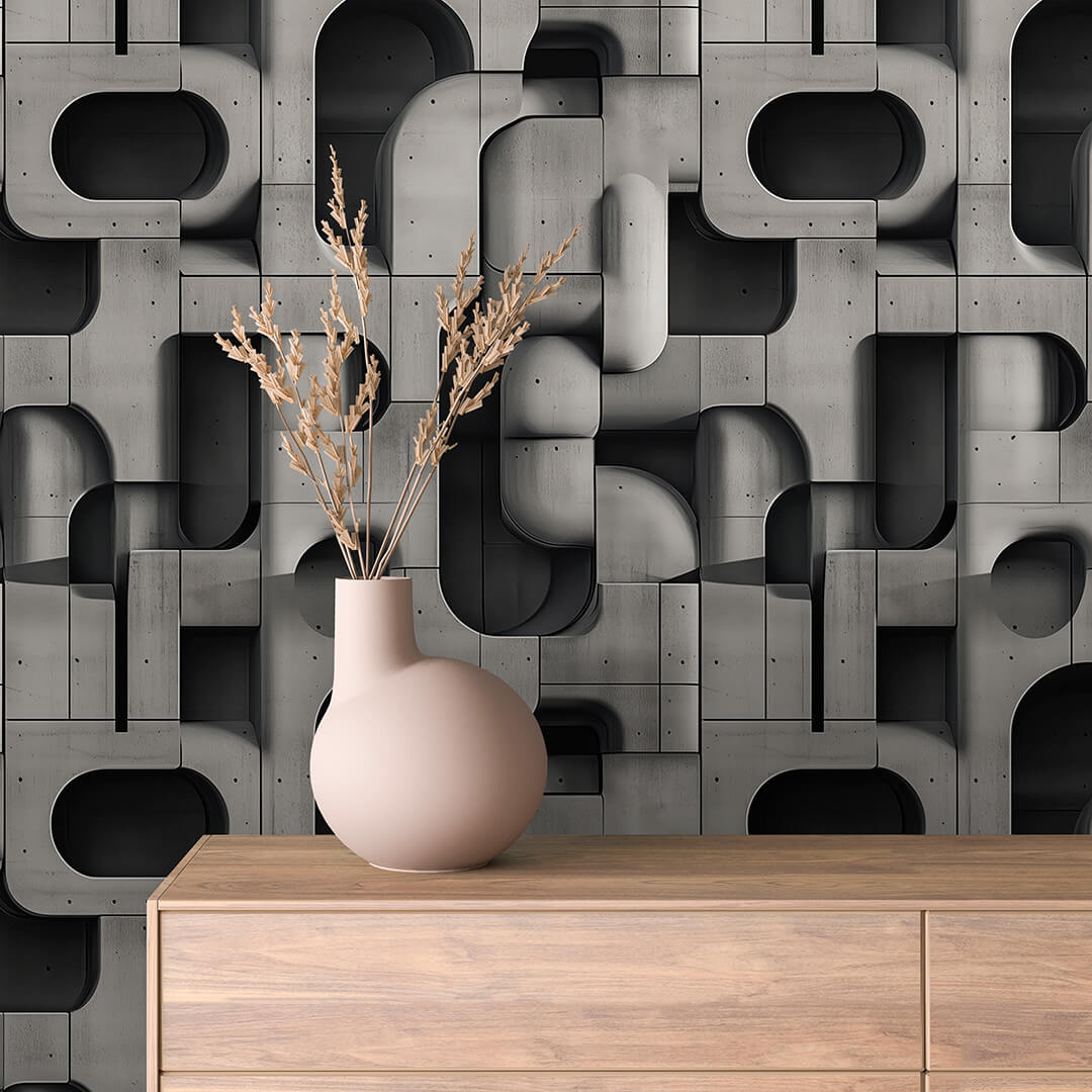 Geometrische 3D-Betontapete Selbstklebend & abwischbar PVC-freie Tapete ▪️ Modern, architektonisch & kreativ Made in Germany ▪️ FoliaConcept