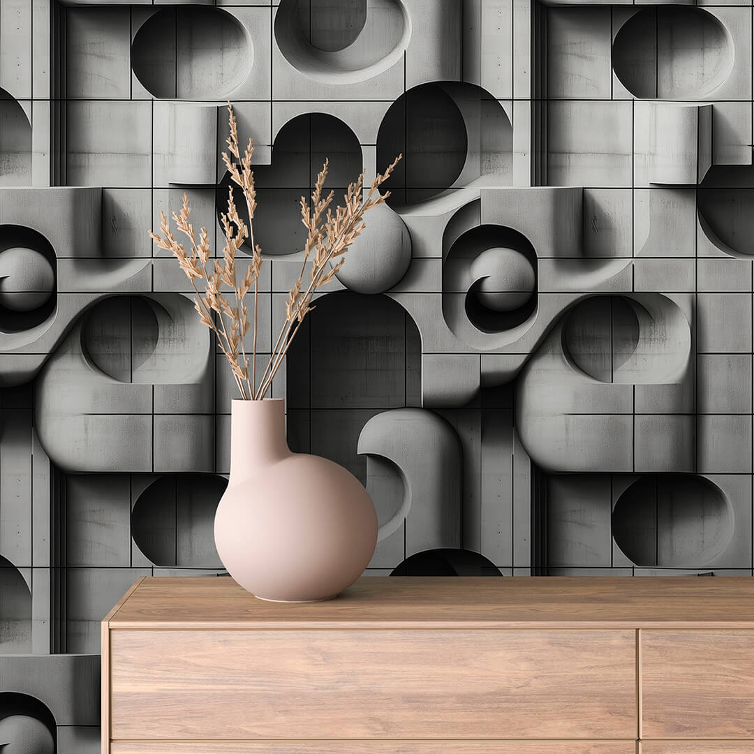 Futuristische 3D-Betontapete Selbstklebend & abwischbar PVC-freie Tapete ▪️ Grafisch, modern & architektur-inspiriert Made in Germany ▪️ FoliaConcept