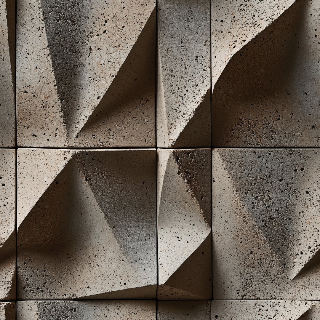 3D-Betontapete mit geometrischer Prismenstruktur Selbstklebend & abwischbar PVC-freie Tapete ▪️ Markant, modern & roh Made in Germany ▪️ FoliaConcept