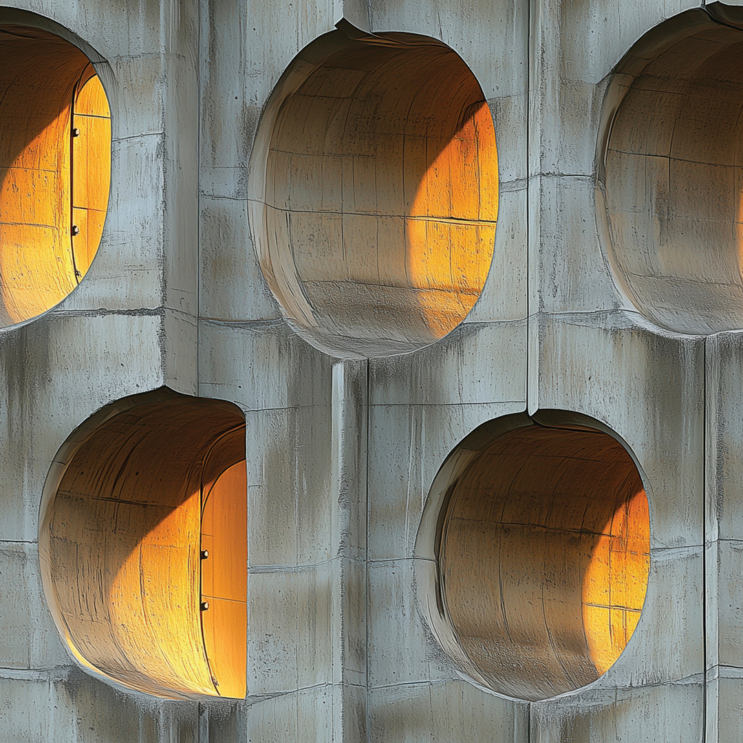 Betonoptik mit Sonnenlicht-Effekt Gewölbte 3D-Formen in Gelb-Orange Selbstklebende Tapete ▪️ Architektonisches Design ▪️ PVC-frei ▪️ FoliaConcept