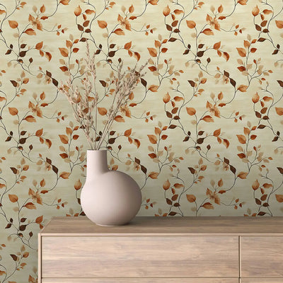 Floral wallpaper leaves beige – elegant