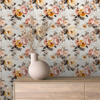 Floral Wallpaper Roses Yellow – Vintage