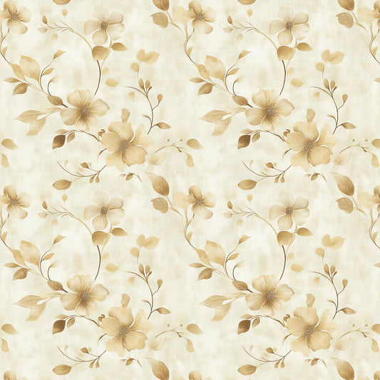 PVC-freie Tapete schneller Versand▪️Einfach abziehen, aufkleben, fertig! Made in Germany - Blüten und Blättern in goldenen Beigetönen – ideal für klassische Wohnräume, helle Flure oder harmonisch gestaltete Schlafbereiche