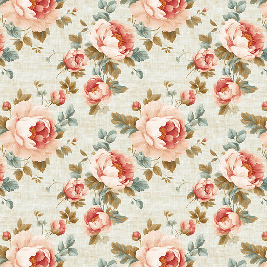 Romantische Blumentapete im Cottage-Stil mit zarten Rosé- und Cremetönen. PVC-freie Tapete schneller Versand▪️Einfach abziehen, aufkleben, fertig! Made in Germany PCC FoliaConcept