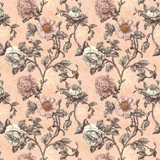 Romantische Vintage-Tapete in Apricot mit floralen Motiven in Rosé & Creme – ideal für stilvolle Flure und Küchen. PVC-frei schneller Versand▪️Einfach abziehen, aufkleben, fertig! Made in Germany PCC FoliaConcept