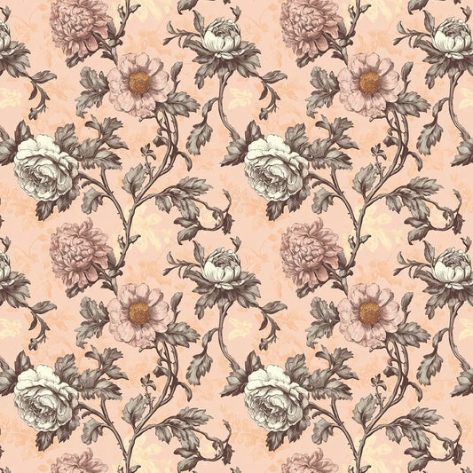 Romantische Vintage-Tapete in Apricot mit floralen Motiven in Rosé & Creme – ideal für stilvolle Flure und Küchen. PVC-frei schneller Versand▪️Einfach abziehen, aufkleben, fertig! Made in Germany PCC FoliaConcept