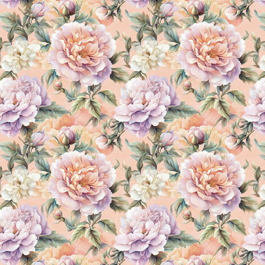 Romantische Blumentapete in Apricot mit Blüten in Lila & Rosé ideal für vintage Wohn- & Schlafzimmer | Selbstklebend, ohne Kleister | Jetzt Versand-Gutschein einlösen!