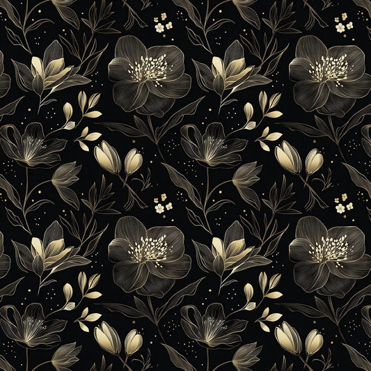 Blumentapete Gold & Beige – Modern Detailansicht – Beige, Gold, Sand, Schwarz, selbstklebend