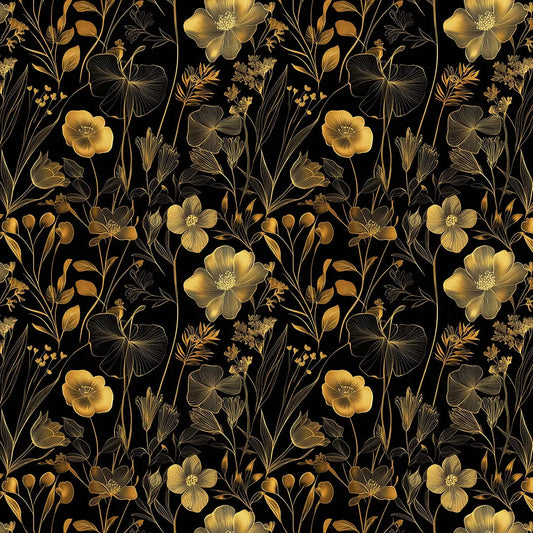 Blumentapete Gold & Schwarz Detailansicht – Gold, Sand, Schwarz, selbstklebend