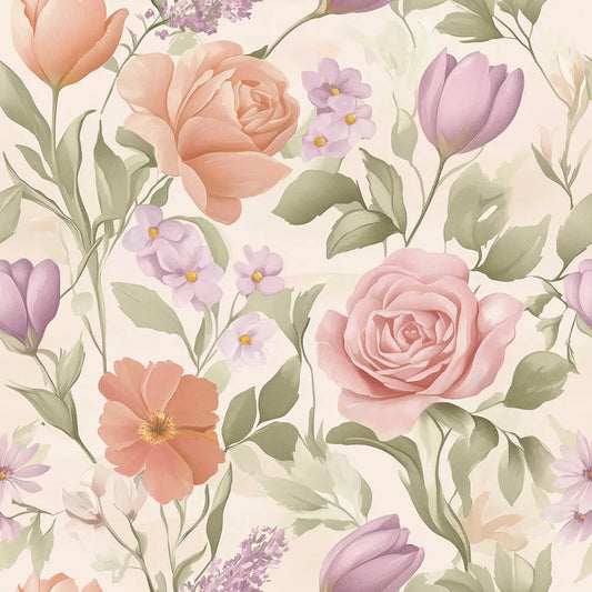 Blumentapete Rosen Apricot – Romantisch Detailansicht – Apricot, Sand, Rosé, Lavendel, selbstklebend
