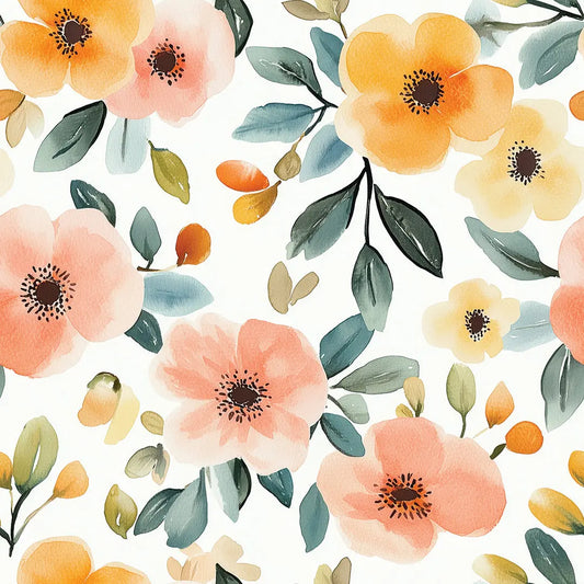 Blumentapete Aquarell Pfirsich Detailansicht – Pfirsich, Sand, Gelb, selbstklebend