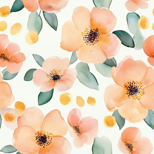 Blumentapete Aquarell Apricot Detailansicht – Apricot, Sand, selbstklebend