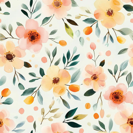 Blumentapete Aquarell Apricot Nr. 0059 Detailansicht – Apricot, Sand, selbstklebend