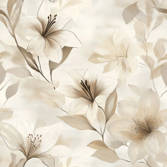 Blumentapete Aquarell Beige – Elegant Detailansicht – Beige, selbstklebend